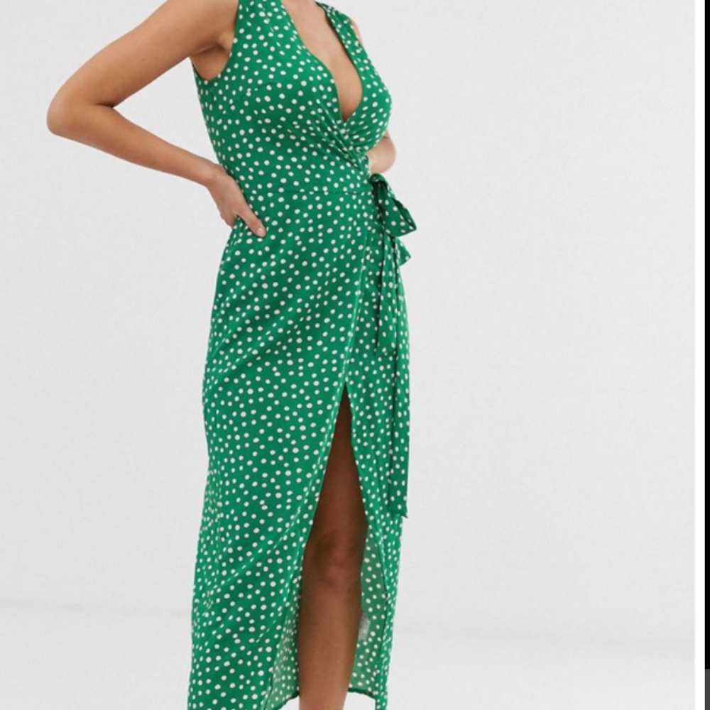 Green polkadot dress with spilt